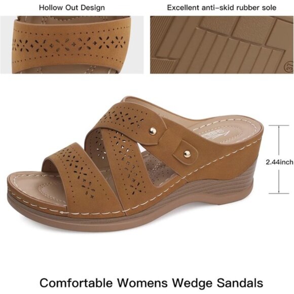 NWOT SHIBEVER Low Comfortable Wedge Sandal‎ Open Toe Slip On Size 39 US 8 - Picture 7 of 16